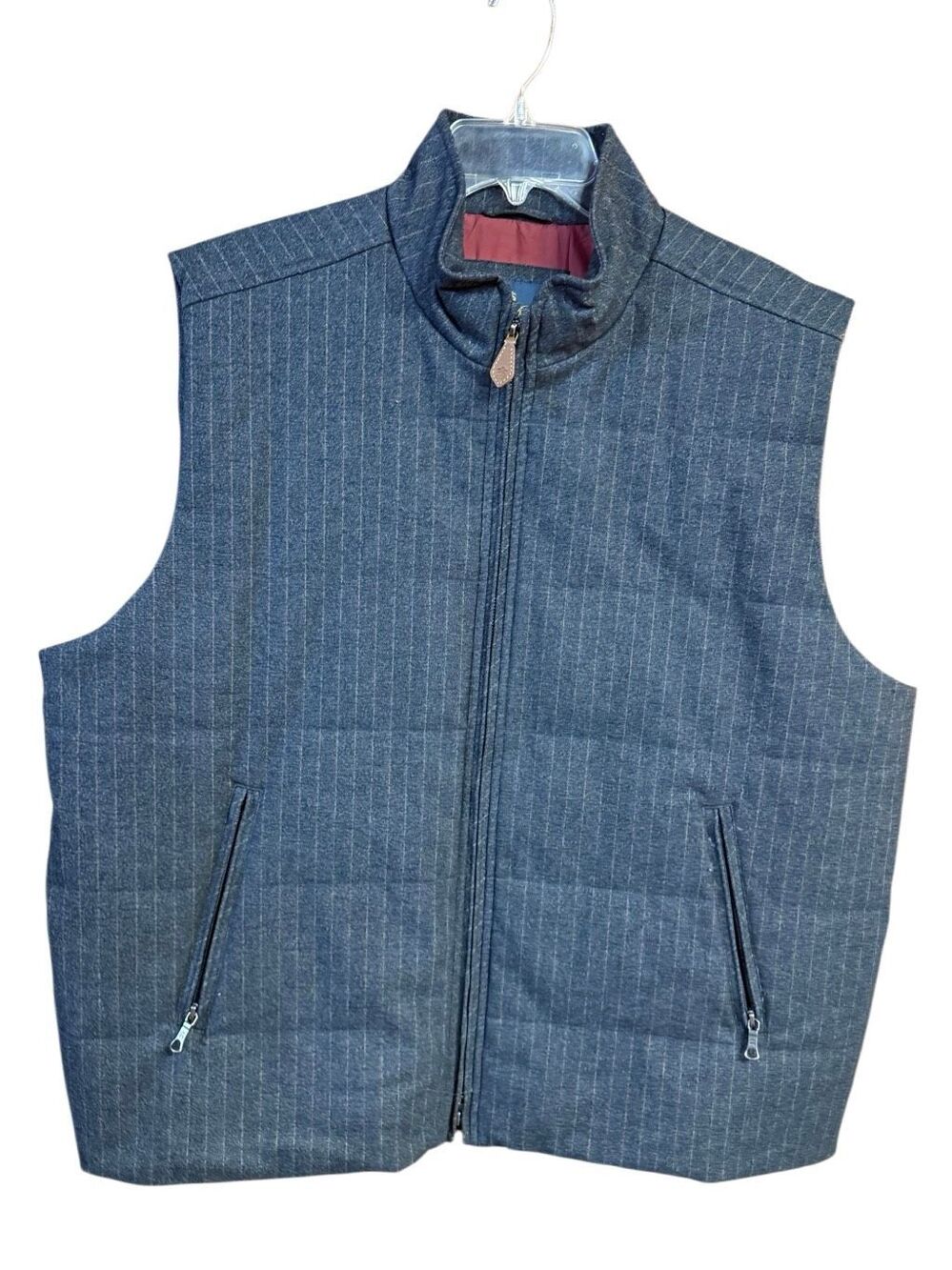 Brooks Brothers gray pinstripe Cotton Blend full-zip quilted vest, Sz XXL